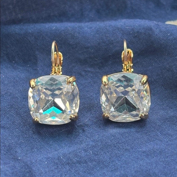 Kate Spade Gold Tone Square Cushion-Cut Crystal Drop Earrings Lever-back Closure - Picture 11 of 16